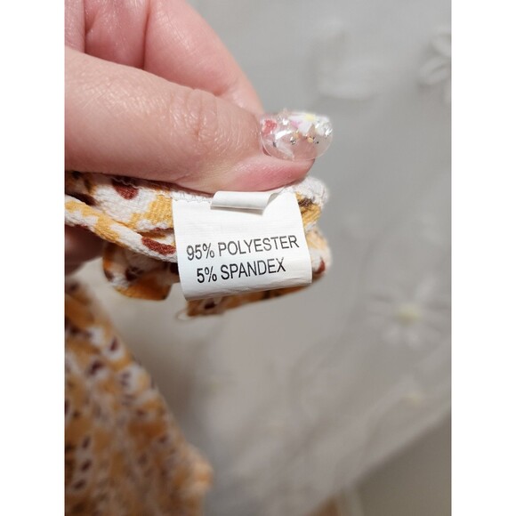 Womens Medium Yellow Mini Skirt Floral Tierd Ruffle Crinkle Smocked Cottage - Picture 12 of 15